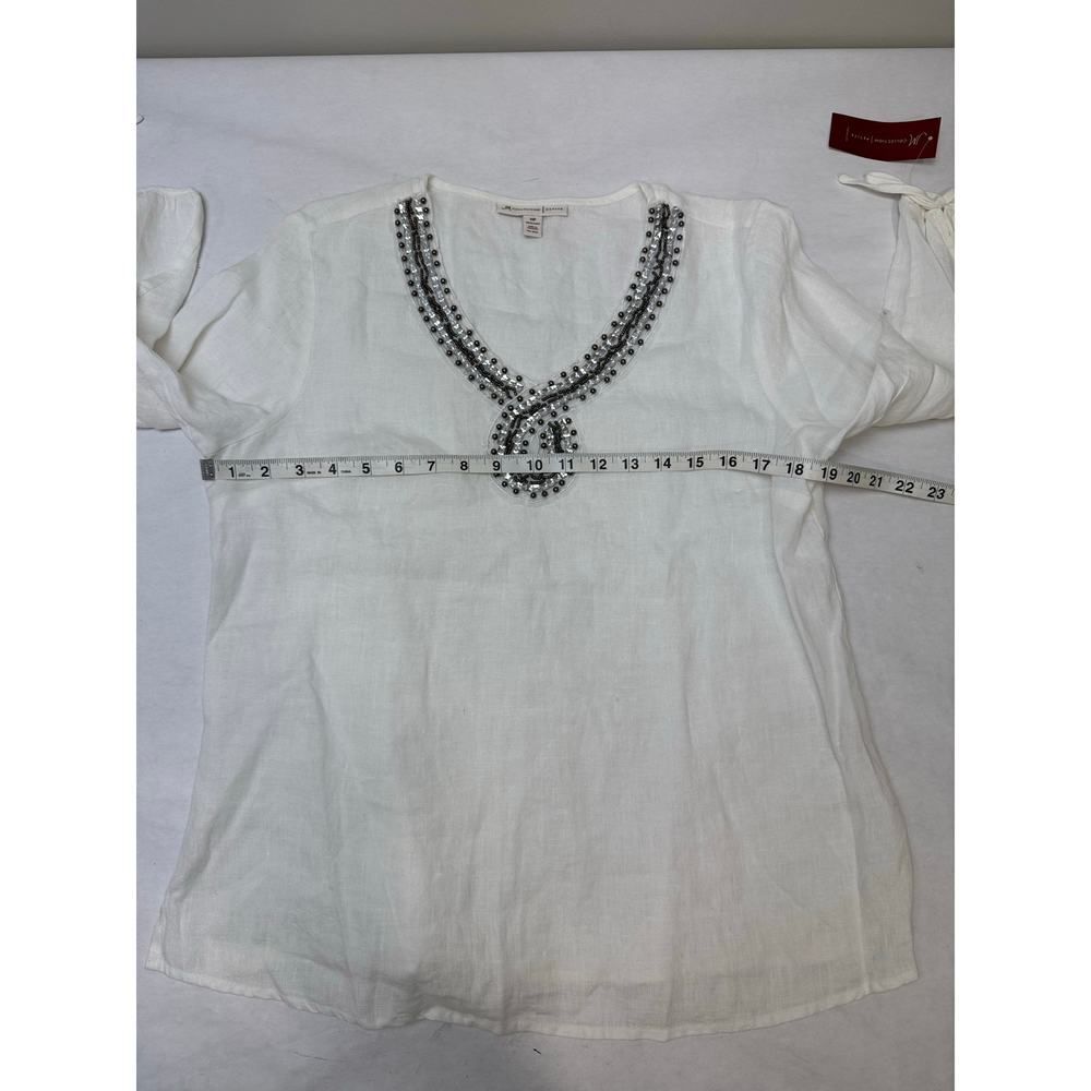 NWT JM Collection Petite 100% Linen Bejeweled Embellished Tunic Shirt - 14P - Picture 2 of 8
